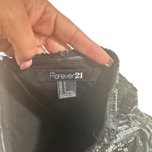 Forever 21 Black Strapless Sequin Mini Dress Size L Party Cocktail Evening - Picture 4 of 16